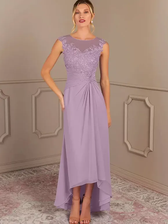 Party Dress For Mother Of The Bride Jewel Neck Sleeveless A-Line Pleated Wedding Guest Dresses