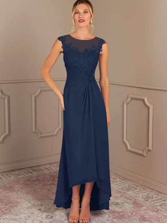 Party Dress For Mother Of The Bride Jewel Neck Sleeveless A-Line Pleated Wedding Guest Dresses