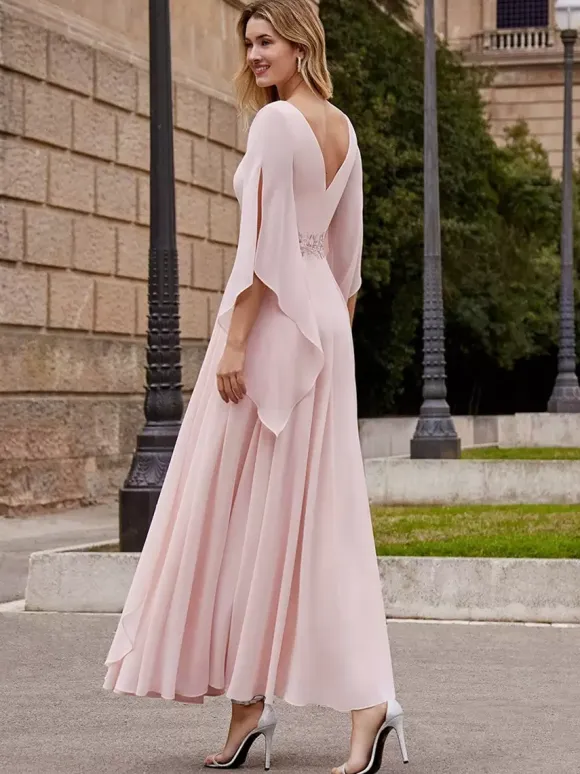 Party Dress For Mother Of The Bride Jewel Neck Half Sleeves A-Line Ankle-Length Wedding Guest Dresses