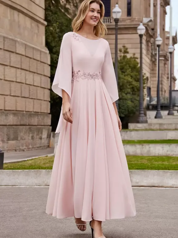Party Dress For Mother Of The Bride Jewel Neck Half Sleeves A-Line Ankle-Length Wedding Guest Dresses