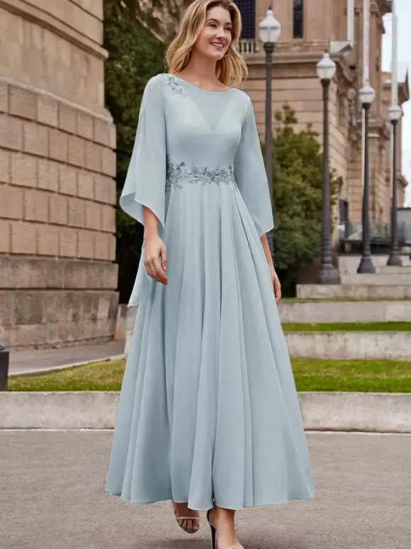 Party Dress For Mother Of The Bride Jewel Neck Half Sleeves A-Line Ankle-Length Wedding Guest Dresses