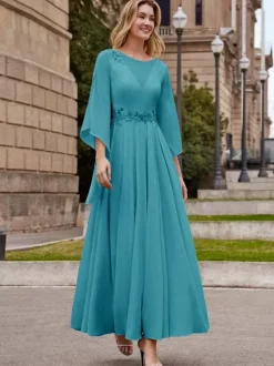 Party Dress For Mother Of The Bride Jewel Neck Half Sleeves A-Line Ankle-Length Wedding Guest Dresses