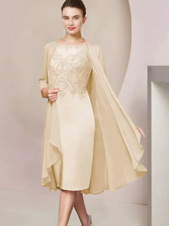 Party Dress For Mother Of The Bride Jewel Neck Short Sleeves A-Line Lace Tea-Length Guest Dresses For Wedding Free Customization