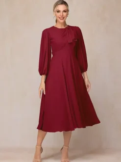 Party Dress For Mother Of The Bride Jewel Neck 3/4 Length Sleeves A-Line Bows Guest Dresses For Wedding