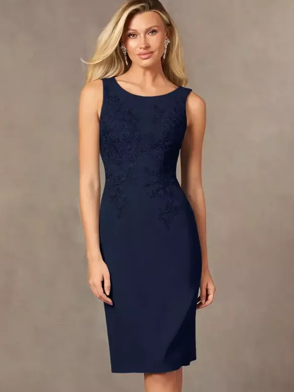 Party Dress For Mother Of The Bride Jewel Neck Sleeveless Short Lace Knee-Length Wedding Guest Dresses