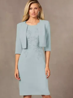 Party Dress For Mother Of The Bride Jewel Neck Sleeveless Short Lace Knee-Length Wedding Guest Dresses