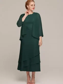 Party Dress For Mother Of The Bride Jewel Neck Sleeveless Two-piece Ruffles Wedding Guest Dresses
