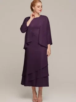 Party Dress For Mother Of The Bride Jewel Neck Sleeveless Two-piece Ruffles Wedding Guest Dresses