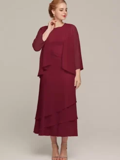 Party Dress For Mother Of The Bride Jewel Neck Sleeveless Two-piece Ruffles Wedding Guest Dresses