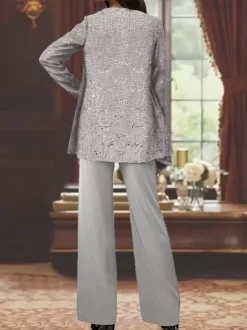 Party Dress For Mother Of The Bride Jewel Neck Long Sleeves Two-piece Sequins Ankle-Length Guest Dresses For Wedding