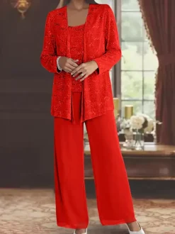 Party Dress For Mother Of The Bride Jewel Neck Long Sleeves Two-piece Sequins Ankle-Length Guest Dresses For Wedding