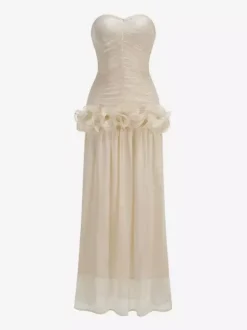 Party Dress Maxi Apricot Strapless Sleeveless Backless Chic Semi Formal Gown