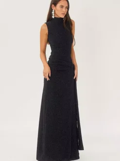 Party Dress Maxi Black Halter Belted Chic Semi Formal Dress