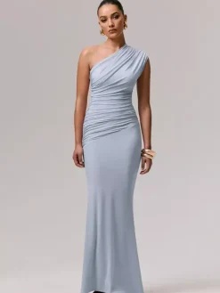 Party Dress Maxi Blue One-Shoulder Sleeveless Sexy Semi Formal Dress