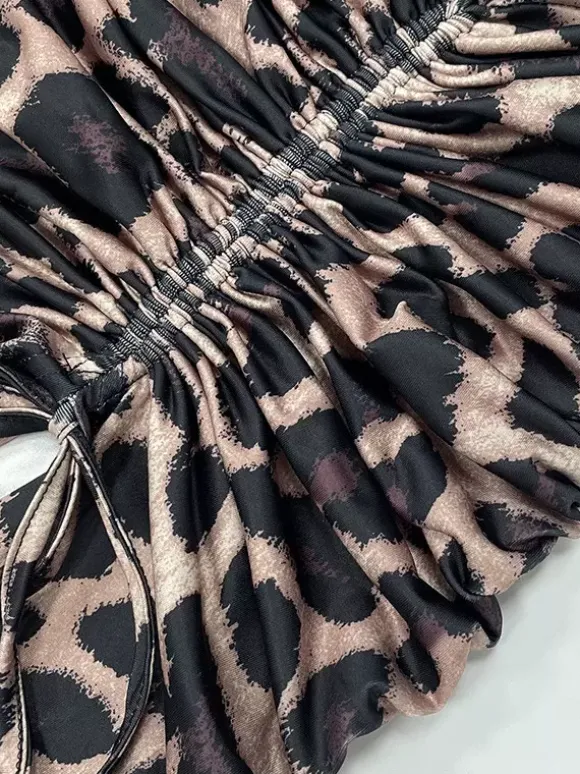 Party Dress Maxi Leopard Straps Neck Pleated Sleeveless Clothes Elegant Semi Formal Dress