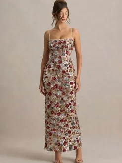 Party Dress Maxi Red Straps Neck Split Front Sleeveless Sexy Semi Formal Summer Dress