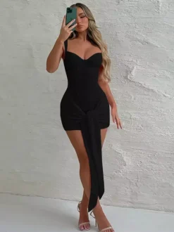 Party Dress Mini Black Straps Neck Lace Sleeveless Backless Casual Semi Formal Dress
