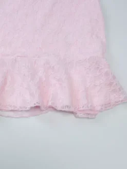 Party Dress Mini Pink V-Neck Lace Long Sleeves Pleated Sweet Semi Formal Dress