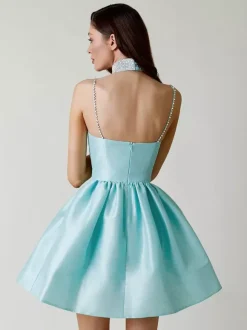 Party Dress Mini Royal Blue Straps Neck Zipper Sleeveless Backless Sweet Semi Formal Dress