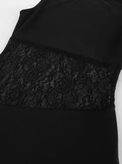 Party Dresses Black White Waist Lace Cutout Sleeveless Bodycon Midi Evening Dress