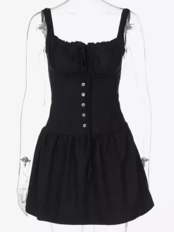 Party Dresses Mini White Straps Neck Lace Up Sleeveless Pleated Casual Semi Formal Dress