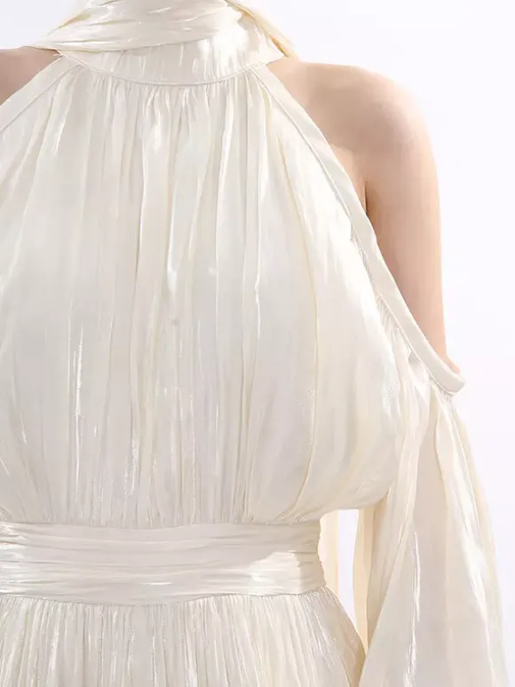 Party Maxi Dresses Apricot Sleeveless Open Shoulder Chic Semi Formal Summer Dress