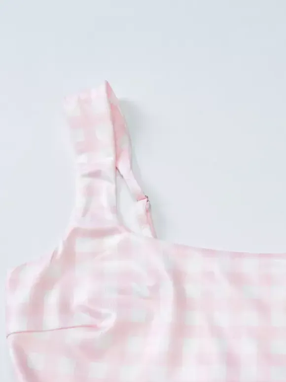 Party Dress Dresses Midi Pink Straps Neck Pleated Plaid Classic Semi Formal Summer Dress