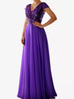 Party Dress Ecru White V-Neck Sequins Short Sleeves Shaping Cap Sleeves Chic Semi Formal Dress