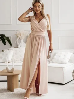 Party Dresses Apricot Sweetheart Neck Sleeveless Layered Prom Maxi Dress