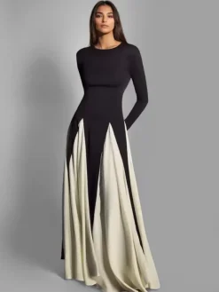 Party Dresses Black Jewel Neck Long Sleeves Two-Tone Semi Formal Dress