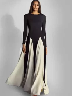 Party Dresses Black Jewel Neck Long Sleeves Two-Tone Semi Formal Dress