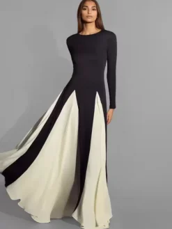 Party Dresses Black Jewel Neck Long Sleeves Two-Tone Semi Formal Dress