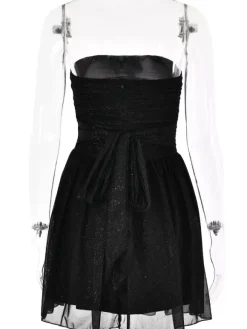 Party Dresses Red Strapless Bows Sleeveless Open Shoulder Semi Formal Dress