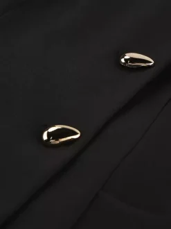 Party Dresses Stand Collar Gold Button Long Sleeve Pocket Office Blazer Dress