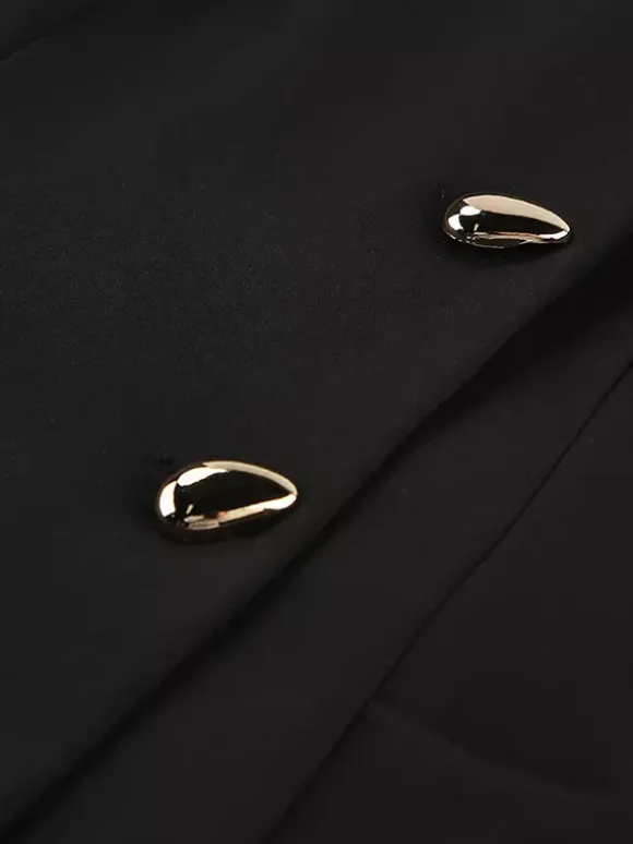 Party Dresses Stand Collar Gold Button Long Sleeve Pocket Office Blazer Dress