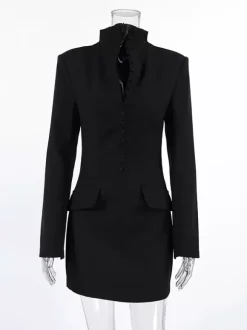 Party Dresses V Neck Button Pocket Slim Fit Elegant Evening Mini Dress