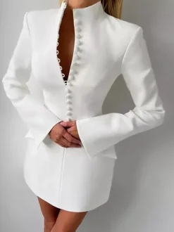 Party Dresses V Neck Button Pocket Slim Fit Elegant Evening Mini Dress