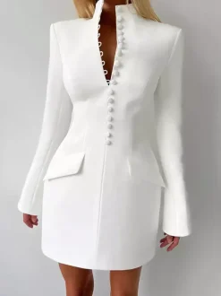 Party Dresses V Neck Button Pocket Slim Fit Elegant Evening Mini Dress