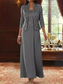 Party Dress For Mother Of The Bride Square Neck 3/4 Length Sleeves Two-piece Lace Guest Dresses For Wedding
