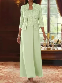 Party Dress For Mother Of The Bride Square Neck 3/4 Length Sleeves Two-piece Lace Guest Dresses For Wedding