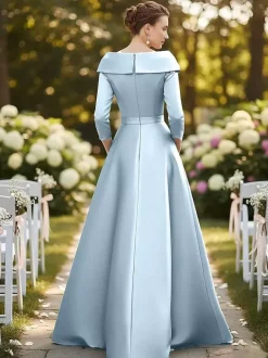 Party Dress For Mother Of The Bride V-Neck 3/4 Length Sleeves A-Line Lace Guest Dresses For Wedding