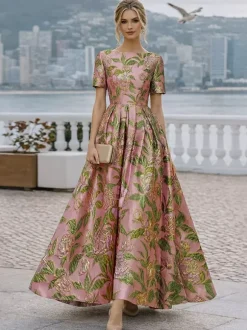 Party Dress For Mother Of The Bride Jewel Neck Short Sleeves A-Line Wedding Guest Dresses