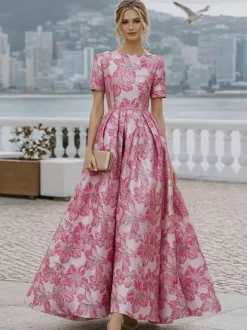 Party Dress For Mother Of The Bride Jewel Neck Short Sleeves A-Line Wedding Guest Dresses