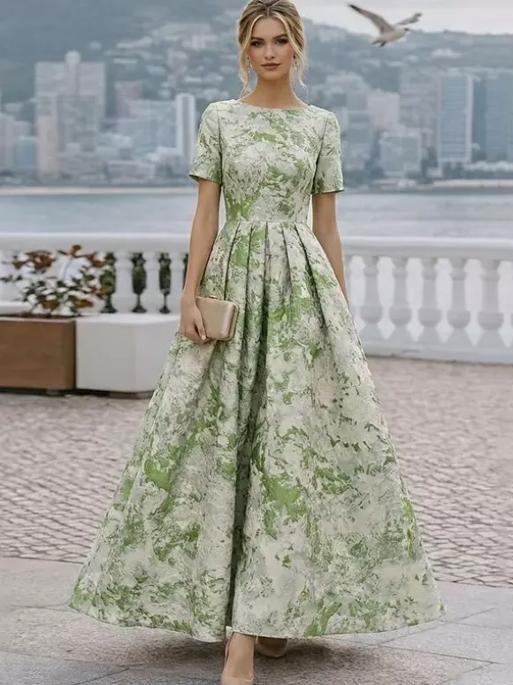 Party Dress For Mother Of The Bride Jewel Neck Short Sleeves A-Line Wedding Guest Dresses