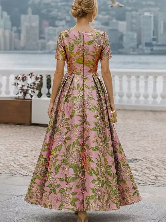 Party Dress For Mother Of The Bride Jewel Neck Short Sleeves A-Line Wedding Guest Dresses
