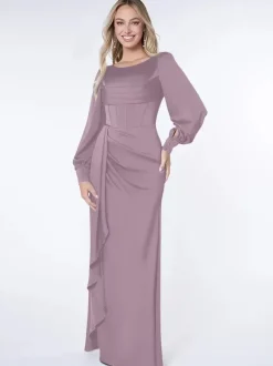 Party Dress For Mother Of The Bride Bond Long Sleeves Ball Gown Pleated Guest Dresses For Wedding