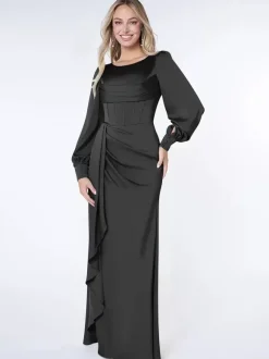 Party Dress For Mother Of The Bride Bond Long Sleeves Ball Gown Pleated Guest Dresses For Wedding