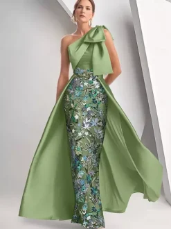 Party Dress For Mother Of The Bride Designed Neckline Sleeveless A-Line Sequins Floor-Length Wedding Guest Dresses