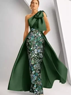 Party Dress For Mother Of The Bride Designed Neckline Sleeveless A-Line Sequins Floor-Length Wedding Guest Dresses