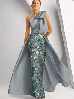Party Dress For Mother Of The Bride Designed Neckline Sleeveless A-Line Sequins Floor-Length Wedding Guest Dresses